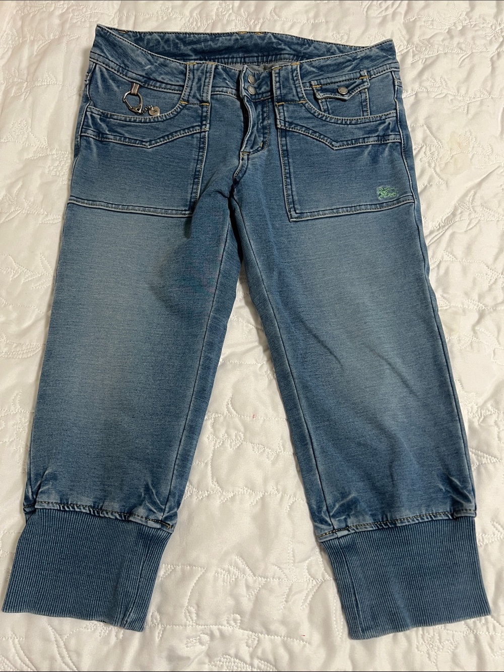 Burberry Blue Label Women's Faded Blue Boyfriend Cropped Sweatpants